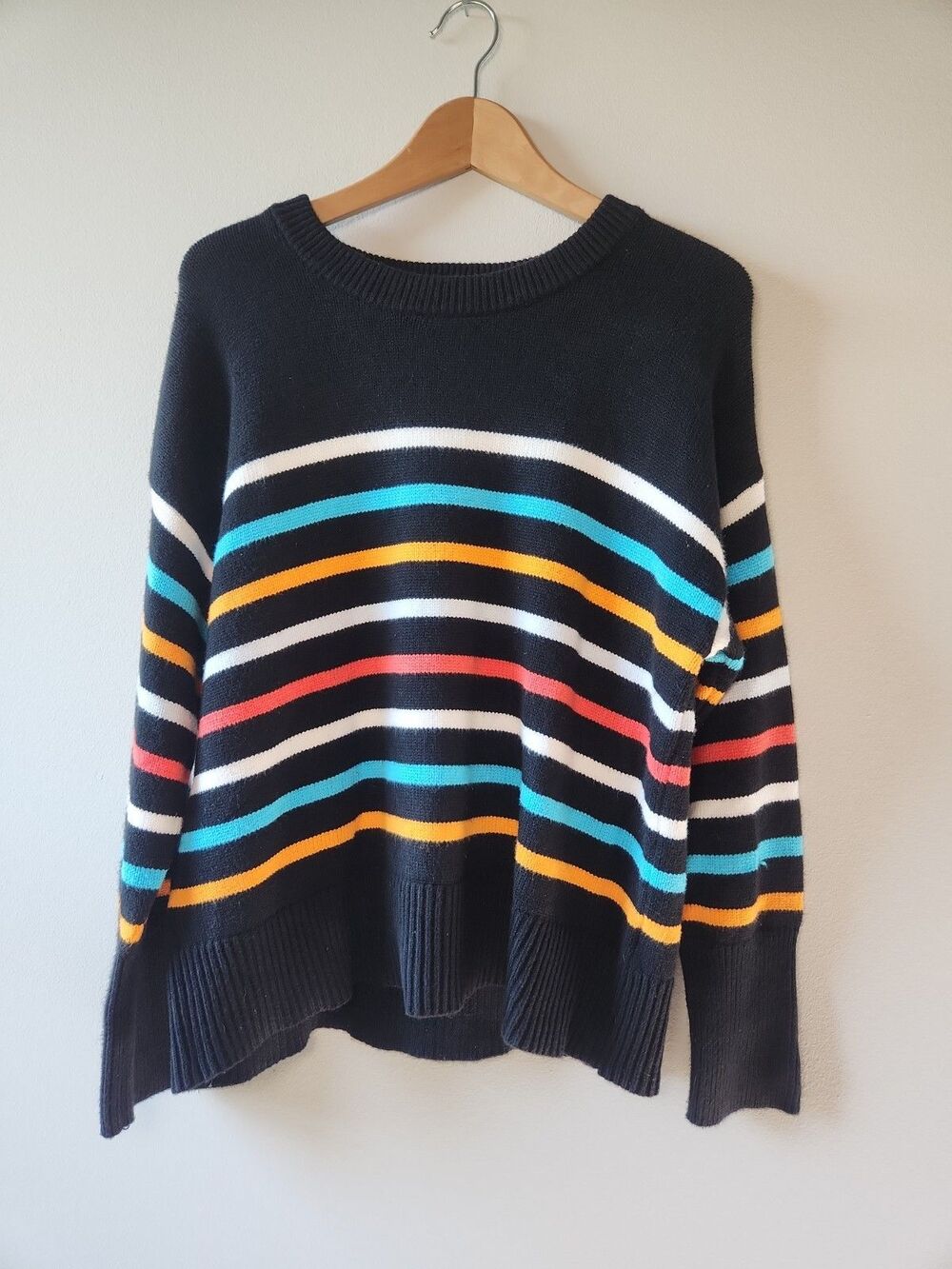 Philosophy Women's Striped Multicolor Sweater Pullover Black Crew Neck Large